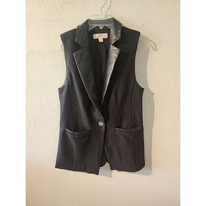 Michael Kors Sleeveless Vest Jacket 1 Button Black Faux Leather Small